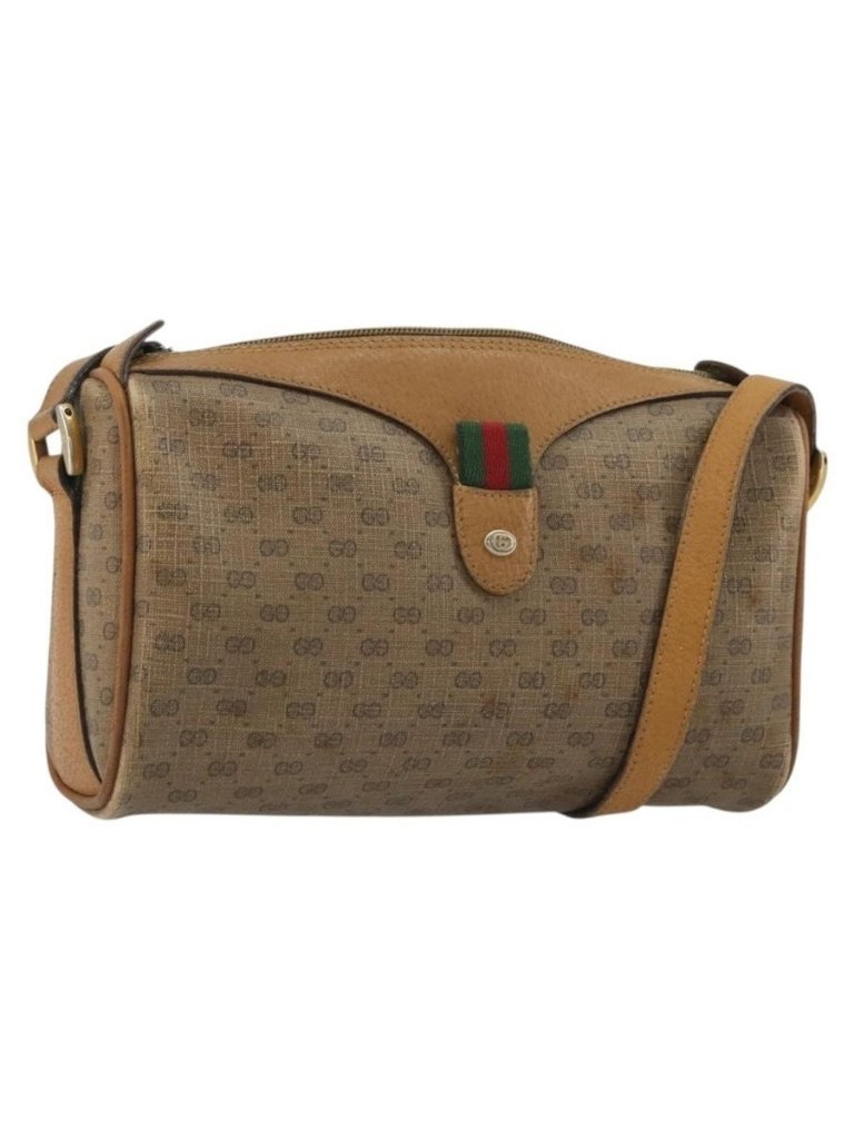 Authentic Gucci Micro Gg Supreme Web Sherry Line Bag Pvc Beige Gold 89 02 018